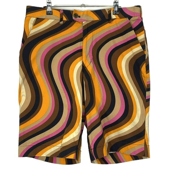 Loudmouth Golf Shorts Mens Size 34 Retro Mod Swirl Flat Front Chino 11" Inseam - Picture 1 of 3